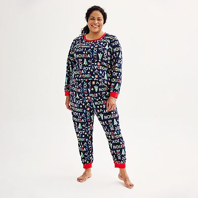 Plus Size Jammies For Your Families® Get Your Jingle On Microfleece Top and Bottoms Pajama Set