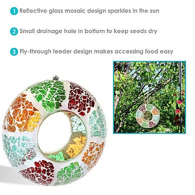 Sunnydaze Glass Summer Mosaic Fly-Through Hanging Bird Feeder - 6 in