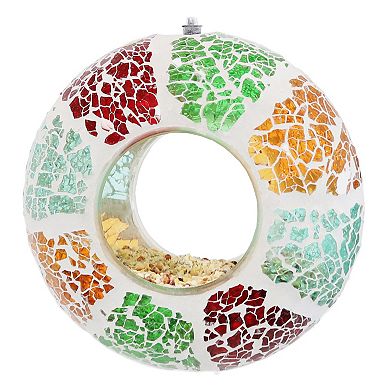 Sunnydaze Glass Summer Mosaic Fly-Through Hanging Bird Feeder - 6 in