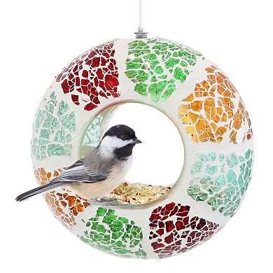 Sunnydaze Glass Summer Mosaic Fly-Through Hanging Bird Feeder - 6 in