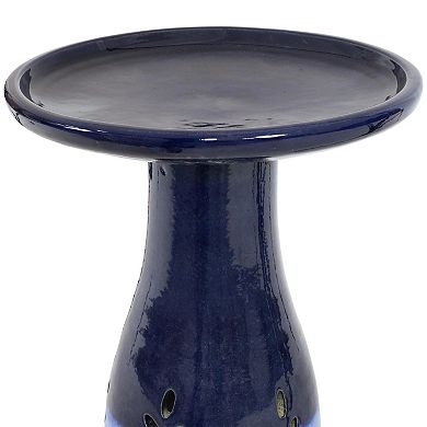 Sunnydaze Classic Outdoor Ceramic Bird Bath - UV/Frost Resistant - Dark Blue