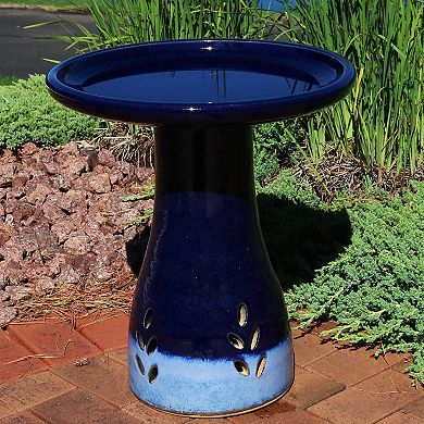 Sunnydaze Classic Outdoor Ceramic Bird Bath - UV/Frost Resistant - Dark Blue