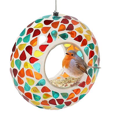 Sunnydaze Round Mosaic Glass Hanging Fly-through Bird Feeder
