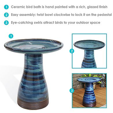 Sunnydaze Duo-Tone Outdoor Glazed Ceramic Bird Bath - 20.5 in - Galaxy Blue