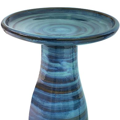 Sunnydaze Duo-Tone Outdoor Glazed Ceramic Bird Bath - 20.5 in - Galaxy Blue