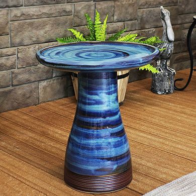 Sunnydaze Duo-Tone Outdoor Glazed Ceramic Bird Bath - 20.5 in - Galaxy Blue