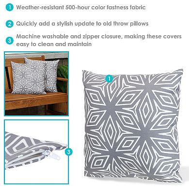 Sunnydaze 2 Square Outdoor Throw Pillow Covers - 17-Inch - Gray Geometric