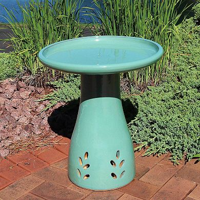 Sunnydaze Classic Outdoor Ceramic Bird Bath - UV/Frost Resistant - Seafoam