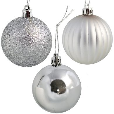 Sunnydaze Beautiful Baubles 25-Piece Plastic Ornament Set - 60 mm - Silver