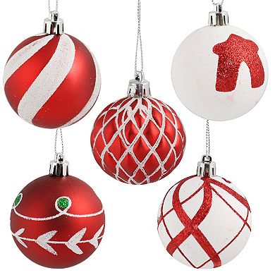 Sunnydaze Holiday Glitter 30-Piece Ornament Set - 60 mm - Red/White