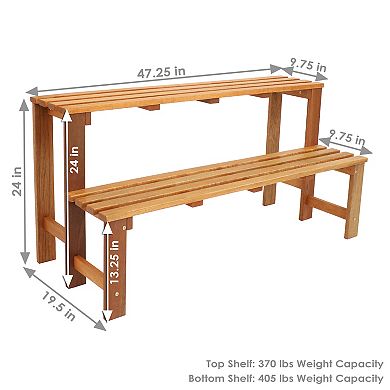 Sunnydaze 2-tier Meranti Wood Plant Stand With Teak Oil Finish - 24 In