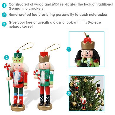 Sunnydaze 5-Piece Nutcracker Christmas Hanging Ornament Set