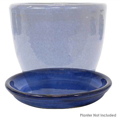 Sunnydaze 7 in Glazed Ceramic Flower Pot/Plant Saucer - Blue - Set of 2