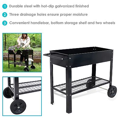 Sunnydaze Galvanized Steel Mobile Raised Garden Bed Cart - Black