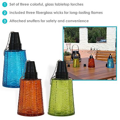 Sunnydaze Blue/Orange/Green Glass/Metal Textured Tabletop Torch - Set of 3
