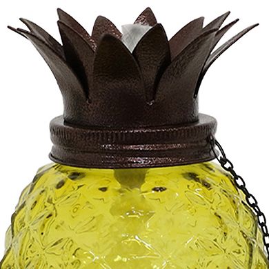 Sunnydaze Glass Tropical Pineapple 2-in-1 Outdoor Torch - Yellow - Set of 2