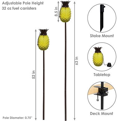 Sunnydaze Glass Tropical Pineapple 2-in-1 Outdoor Torch - Yellow - Set of 2