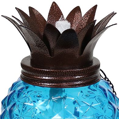 Sunnydaze Glass Tropical Pineapple 2-in-1 Outdoor Torch - Blue - Set of 2