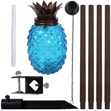 Sunnydaze Glass Tropical Pineapple 2-in-1 Outdoor Torch - Blue - Set of 2