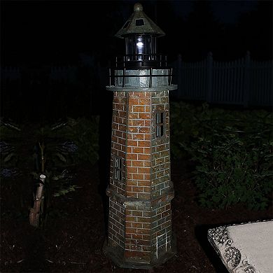 Sunnydaze 35 in Resin and Stone Solar LED Lighthouse Nautical Statue