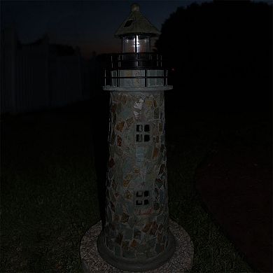 Sunnydaze 25 in Resin and Cobblestone Solar LED Lighthouse Nautical Statue