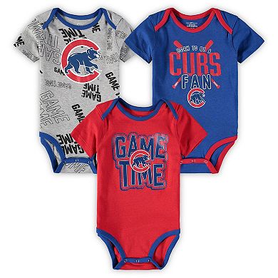 Newborn & Infant Chicago Cubs Royal/Red/Heathered Gray Game Time Three-Piece Bodysuit Set
