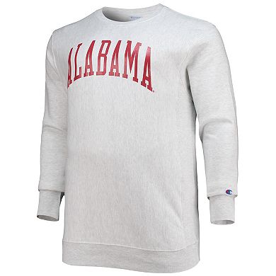 Men's Champion Heathered Gray Alabama Crimson Tide Big & Tall Reverse Weave Fleece Crewneck Pullover Sweatshirt