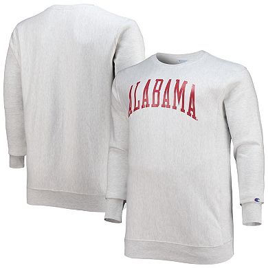 Men's Champion Heathered Gray Alabama Crimson Tide Big & Tall Reverse Weave Fleece Crewneck Pullover Sweatshirt