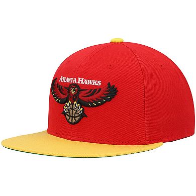 Men's Mitchell & Ness Red/Gold Atlanta Hawks Hardwood Classics Snapback Hat