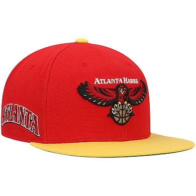 Men's Mitchell & Ness Red/Gold Atlanta Hawks Hardwood Classics Snapback Hat