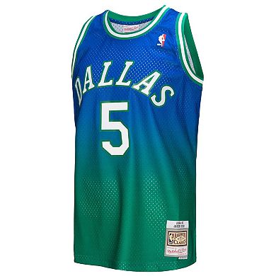 Men's Mitchell & Ness Jason Kidd Green/Navy Dallas Mavericks 1994/95 Hardwood Classics Fadeaway Swingman Player Jersey