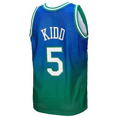 Men's Mitchell & Ness Jason Kidd Green/Navy Dallas Mavericks 1994/95 Hardwood Classics Fadeaway Swingman Player Jersey