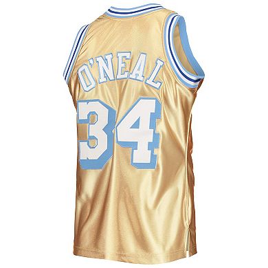 Men's Mitchell & Ness Shaquille O'Neal Gold Los Angeles Lakers 75th Anniversary 1996/97 Hardwood Classics Swingman Jersey