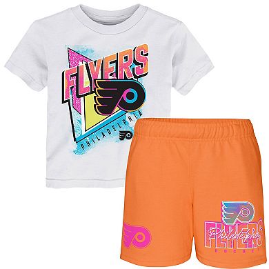 Toddler White/Orange Philadelphia Flyers Wave Breaker T-Shirt & Shorts Set