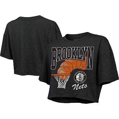 Women's Majestic Threads Charcoal Brooklyn Nets Bank Shot Cropped T-Shirt