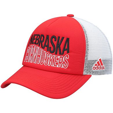 Men's adidas Scarlet/White Nebraska Huskers Wave Foam Trucker Snapback Hat
