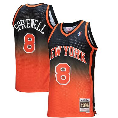Men's Mitchell & Ness Latrell Sprewell Orange/Black New York Knicks 1998/99 Hardwood Classics Fadeaway Swingman Player Jersey