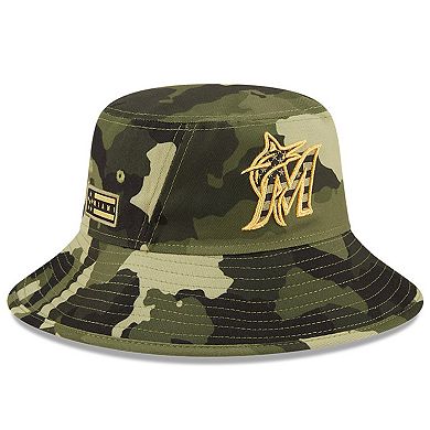 Men's New Era Camo Miami Marlins 2022 Armed Forces Day Bucket Hat