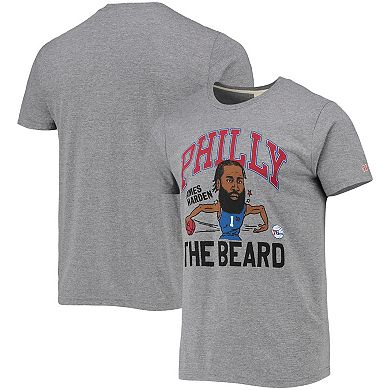 Men's Homage James Harden Heathered Gray Philadelphia 76ers Caricature Tri-Blend T-Shirt