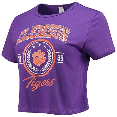 Women's ZooZatz Purple Clemson Tigers Core Laurels Cropped T-Shirt