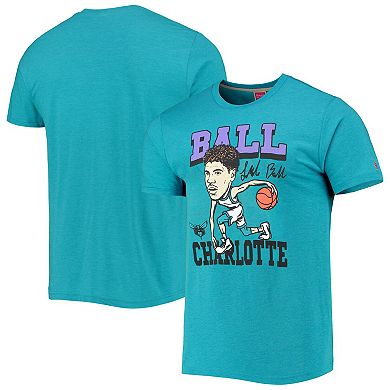 Men's Homage LaMelo Ball Heathered Teal Charlotte Hornets Caricature Tri-Blend T-Shirt