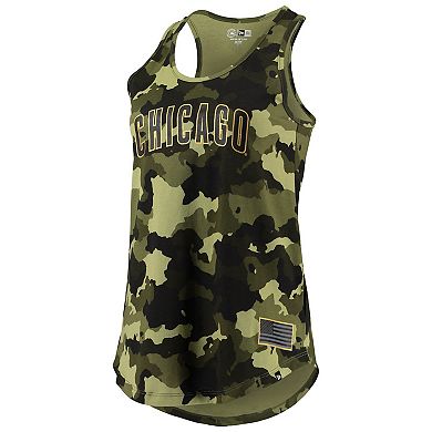 Women's New Era Green Chicago Cubs 2022 MLB Armed Forces Day Camo Racerback Tank Top