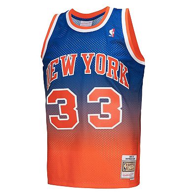 Men's Mitchell & Ness Patrick Ewing Orange/Royal New York Knicks 1991/92 Hardwood Classics Fadeaway Swingman Player Jersey