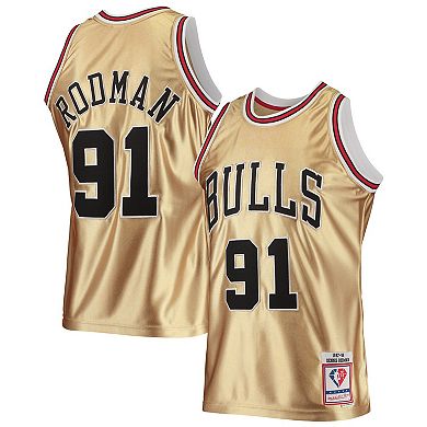 Men's Mitchell & Ness Dennis Rodman Gold Chicago Bulls 75th Anniversary 1997/98 Hardwood Classics Swingman Jersey