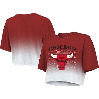 Women's Majestic Threads Red/White Chicago Bulls Repeat Dip-Dye Cropped T-Shirt