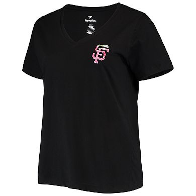 Women's Black San Francisco Giants Plus Size #1 Mom 2-Hit V-Neck T-Shirt