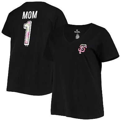 Women's Black San Francisco Giants Plus Size #1 Mom 2-Hit V-Neck T-Shirt