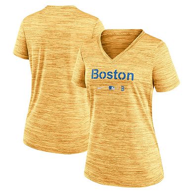 Women's Nike Gold Boston Red Sox MLB City Connect Velocity Space-Dye Performance V-Neck T-Shirt