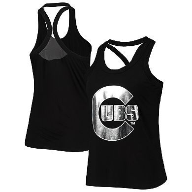 Women's The Wild Collective Black Chicago Cubs Tonal Athleisure Racerback Tank Top