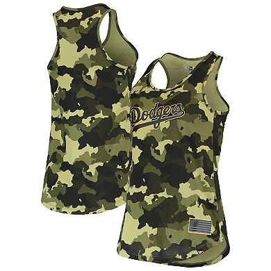 Women's New Era Green Los Angeles Dodgers 2022 MLB Armed Forces Day Camo Racerback Tank Top